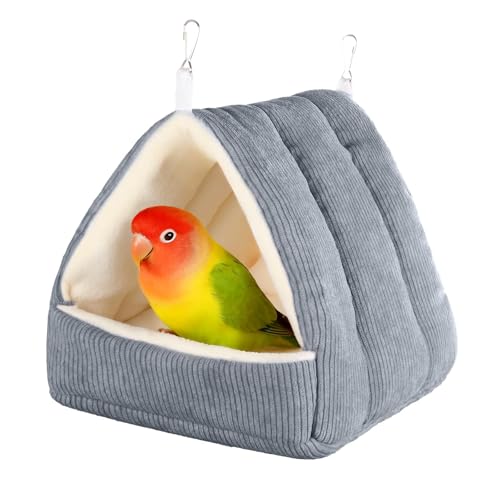 Hoopttay Medium Winter Warm Bird House and Bird Bed for Cage with Soft Plush Hanging Hammock & Hut Tent, Hideaway Sleeping Nest for Budgies, Parakeets, Cockatiels (Grey, M)