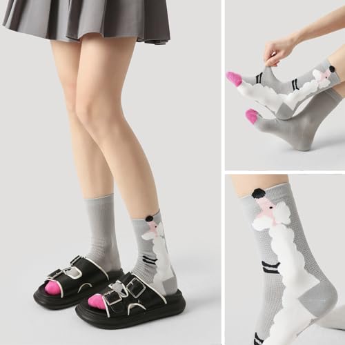 Image of Girls' Lightweight Thin Mesh Cartoon Ankle Socks - Fun Prints, Colorful Breathable Design with Snug Comfort Fit (3 Pairs, Long Dog)