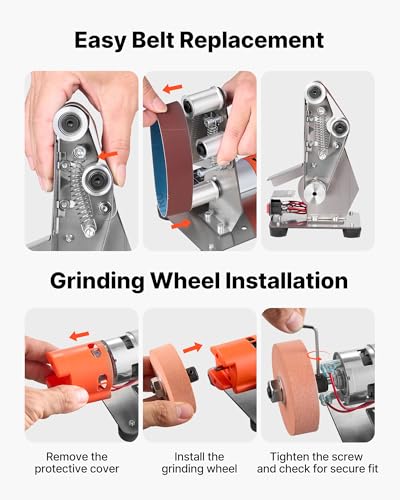 Image of VEVOR 3-in-1 Mini Belt Sander, 13 inch x 1.2 inch Sanding Belt, 2.75 inch Grinding & Polishing Wheel Combo, 7-Speed Adjustable with Forward /Reverse Control for Woodworking, Jewelry Making, Knife Sharpening