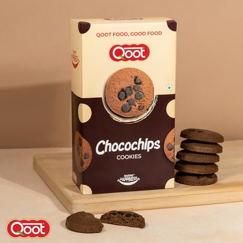 Image of Qoot Choco Chip Cookies (Pack of 3 x 200g) | Healthy, Crunchy Nutty Cookies & Biscuits | No Palm Oil, No Preservatives, No White Sugar | Natural, Protein-Rich Snack | Freshly Baked Snacks for Tea, Breakfast & Gifting
