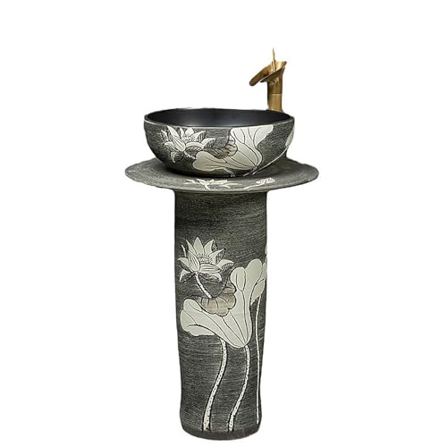 Petit lavabo sur pied combiné, lavabo sur pied en céramique brossée pour salle de bain, avec tuyau de vidange de robinet et vanne triangulaire