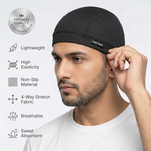 Image of Unisex Helmet Skull Cap for Bikers & Cyclists, Polyester Head Cap, Hair Inner Helmet Cap for Men, Sweat Cooling Beanie Cap, Skull Mask for Summer, Bike Accessories