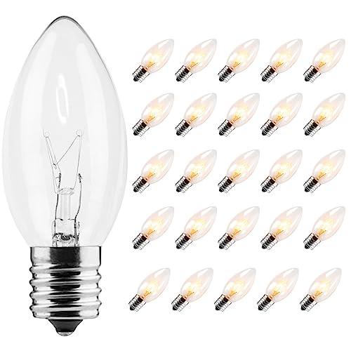 CXLHO 25 Pack C9 Bulbs Clear Replacement Bulbs Incandescent C9 Christmas Light Bulbs for Christmas String Light E17 Intermediate Base 7 Watt Clear