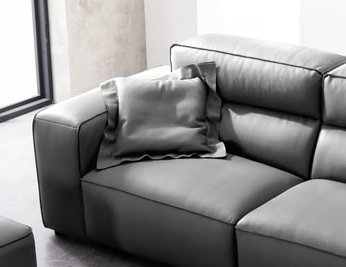Image of Fabrique Georgia Leatherette 3 Seater Sturdy Look Sofa Set with Puffy | Premium Luxuries & Comfortable Furniture Perfect for Home Guests Office & Living Room | Wwith Moveable Headrest | Cement Grey1