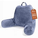Sasttie Reading Pillow, Velvet Back Pillow for Bed Sitting Up, Adult Back-Rest Support Cushion with Arms for Sit Up on Couch, Sofa, and Floor, Dorm Essentials, Reading Accessories, Grey Purple