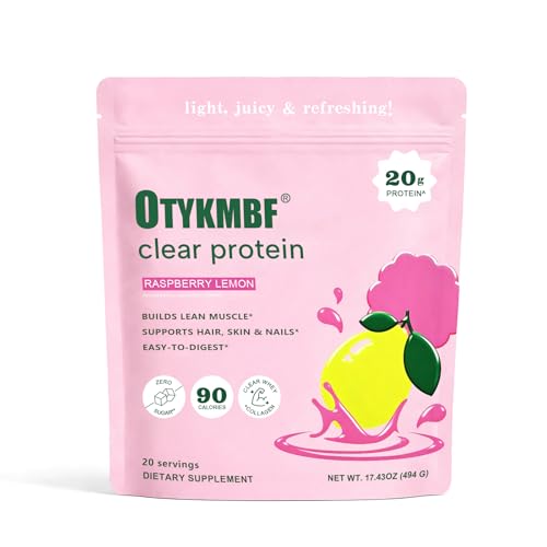 OTYKMBF Clear Protein Powder 494g Raspberry Lemon 20g Protein Whey Protein Isolate with Collagen Peptides & Digestive Enzymes Zero Sugar 90 Calories (Raspberry Lemon)