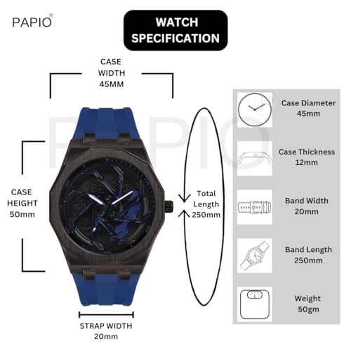 Image of PAPIO Men's Sports Watch, Black Case with Interchangeable Silicone Straps, Geometric Pattern Dial, Multiple Colors Available