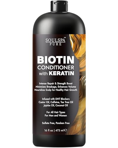 Image of Biotin Conditioner with Keratin - Intense Repair & Strength Boost Formula - Nourishes Scalp for Healthy Hair Growth, with Tea Tree Oil & DHT Blockers, for Men & Women, 16 fl oz - SOULSPA PURE