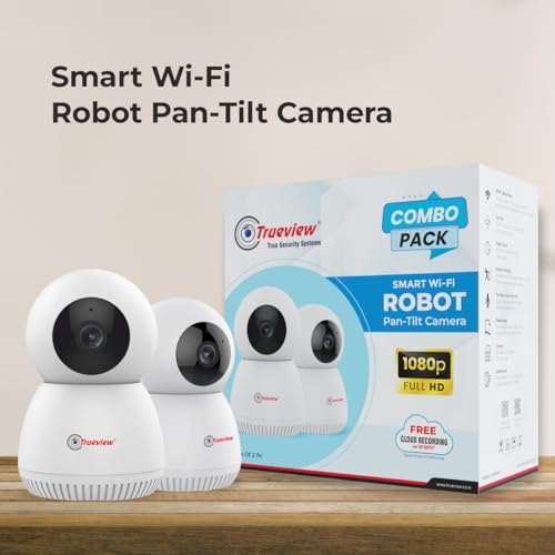 Trueview 3MP Pack of 2 Smart CCTV Wi-fi Home Security Camera with Pan Tilt 360&deg; View, 2 Way Talk, Cloud Monitor, Motion Detect, Supports SD Card Up to 256 GB, Night Vision (3MP Robot - Pack of 2)