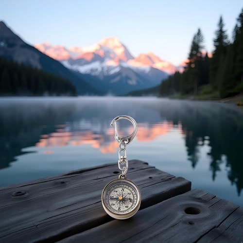 Brújula metálica vintage con cadena y llavero miniatura 4