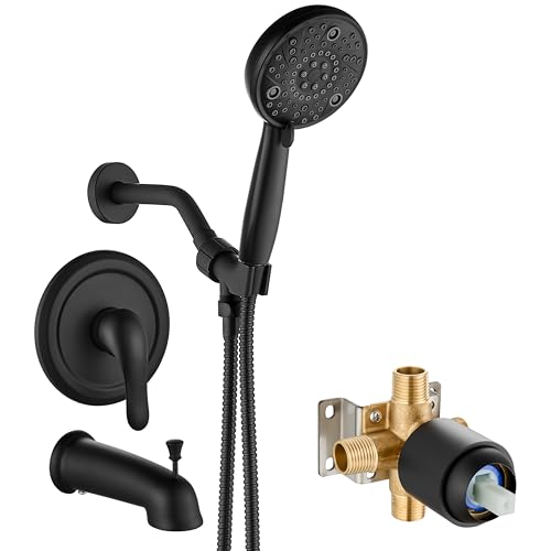 Aolemi Shower Tub Faucet Set 8 Mode Handheld Valve Kit Matte Black