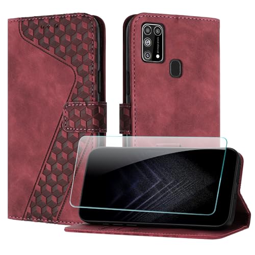 JayModCase Funda para Samsung Galaxy M31S, PU Piel Flip Carcasa con [Galaxy M31S Protector de Pantalla] Cierre magnético Soporte Plegable Tarjetas y Cartera (Rojo)