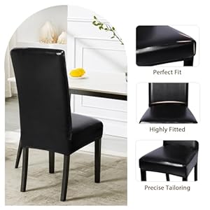 SearchI Waterproof PU Leather Dining Chair Covers Set of 4, Stretch Oilproof Parsons Chair Slipcovers Removable Washable Kitchen Chair Protector for Dining Room (Black) SearchI Waterproof PU Leather Dining Chair Covers Set of 4 Stretch Oilproof Parsons Chair Slipcovers Removable Washable Kitchen Chair Protector for Dining Room Black