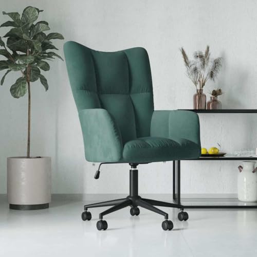 QJBSAVVA Poltrona Relax in Velluto Verde Scuro con Rotelle Girevoli, Sedia da Ufficio Regolabile Altezza Meccanismo Gas per Camera Soggiorno Ufficio Design Moderno