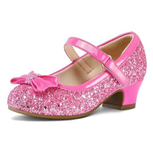 K KomForme Girl's Dress Shoes Mary Jane Glitter 1.5 in Low Heel Wedding Party Princess Shoes for Toddler/Little/Big Kids Candy Pink