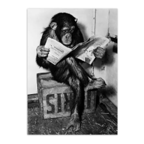 Peinture sur toile d'animal noir et blanc pour raviver un mur vide affiche de singe moderne