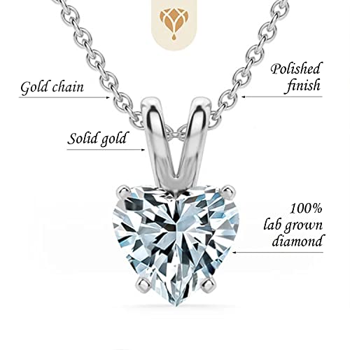 The Diamond Deal .25-1.00 Carat Heart Shape Brilliant Solitaire Lab-Grown Diamond Solitaire Pendant Necklace For Women Girls infants | 14k Yellow or White or Rose/Pink Gold With 18" Gold Chain3