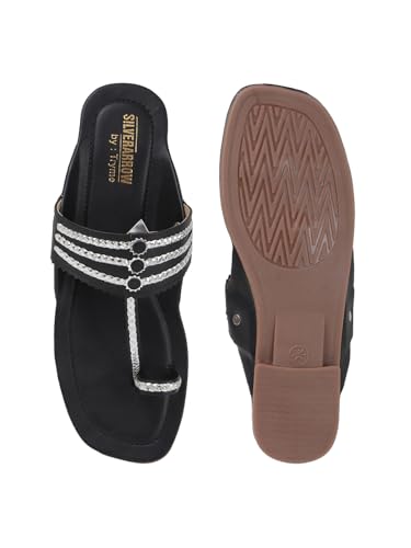 Image of SilverArrow Women's Desi Bloom Fashion Sandals|Kholapuri Style Flat with Open Back |Casual Wear