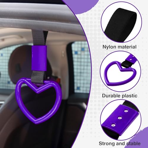 Image of 2PCS Heart Shaped Car Handle Straps, Rear Bumper Warning Keychain Ring for Car Exterior Accessories (Purple)