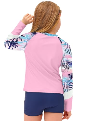 Image of BesserBay Kid Girl's Uv Protection Rashguard Top Tropical Tree Pink Long Sleeve Swimming Shirt 13-14 Years