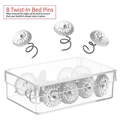 Nestl Queen Bed Skirt - Damask Dobby Stripe Wrap Around Bed Skirt Queen Size - Double Brushed Microfiber 14 In Tailored Drop Pleated Bed Ruffle With Bed Skirt Pins - White #TOP2