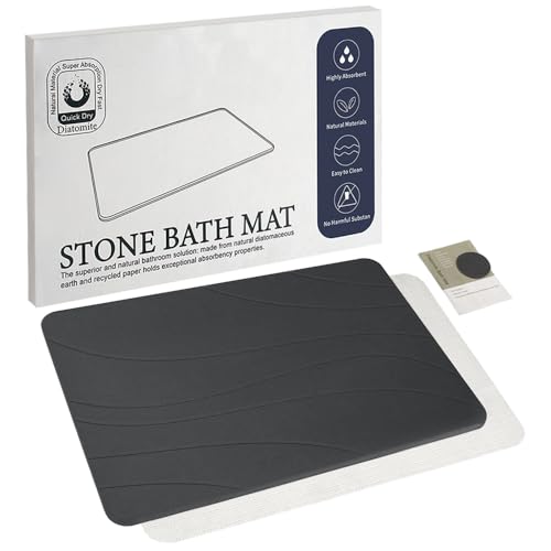 Robinuspc Stone Bath Mat Quick Drying Bath Mat for Bathroom Diatomaceous Earth Mat Quick Dry Shower Mat Fast Absorbent Elegant Design Easy to Clean - Black 23.615.35