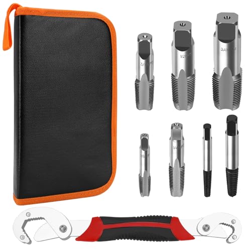 Juego de 8 piezas de machos de roscar para tubos NPT 1/8'' 1/4'' 3/8'' 1/2'' 3/4'' pulgadas NPT extractores de tornillos y llaves universales, un juego de machos de roscar manuales especiales.