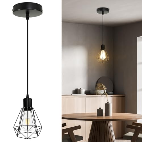 LTBLIGHT Black Pendant Light, Modern Single Pendant Light Fixture with 1.2m Cord, Metal Hanging Lights with E26 Socket for Kitchen Island Dining Room