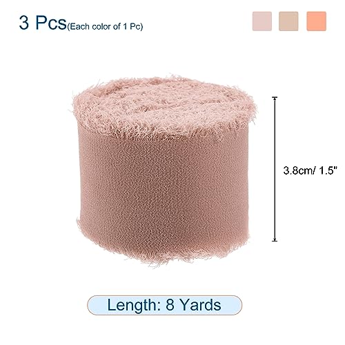 uxcell Chiffon Ribbon 1.5" x 8 Yard, Handmade Fringe Ribbon, Brown/Light Beige/Light Orange Silk Ribbon for Wedding Gift Wrapping - Image 2