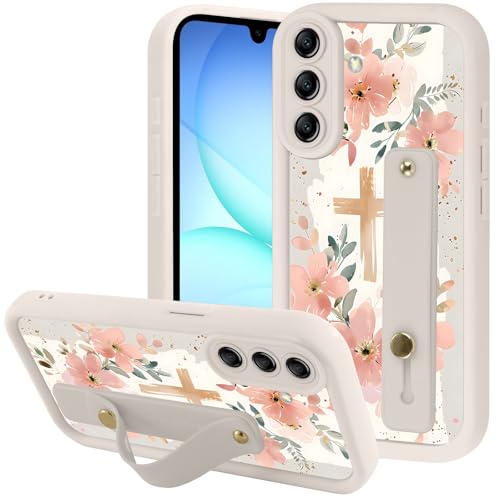 Yomjew Christian Jesus �N���X�d�b�P�[�X Samsung Galaxy A17�p ���߉\�ȃ\�t�g�t�B���K�[�n���h���X�g�X�g���b�v�z���_�[ �L�b�N�X�^���h �V���R���ϏՌ��ی� �t�@���_ Samsung A17 6.7�C���`�p �z���C�g