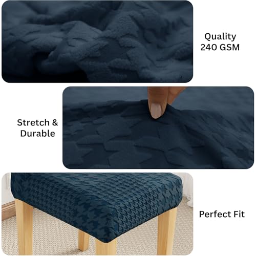 Image of Lukzer Elastic Dining Chair Cover - 1PC Pastel Marine Blue Square Knit | Textured High Stretch Jacquard Seat Cover | Removable Washable Short Dining Chair Cover Protector Seat Slipcover | (CC-180-01)