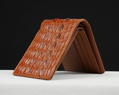 Image of HATA Orange Exotic Bifold Leather Wallet with Hidden Compartment, Men's Minimalist RFID Blocking Wallet with ID Window & Credit Card Holder, Men Handmade Gift for Birthday, Father's Day VINAM-105