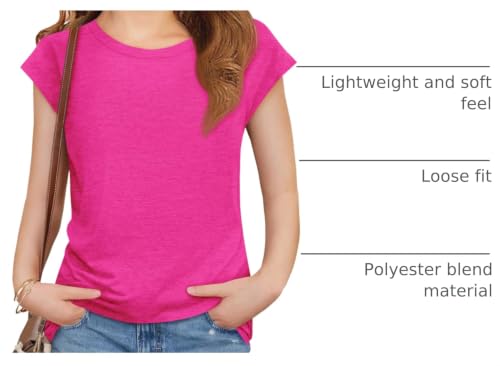 Image of Imily Bela Girls Short Sleeve T Shirts Crew Neck Cap Sleeve Tank Tops Casual Loose Summer Shirt Kids 5-14 Years