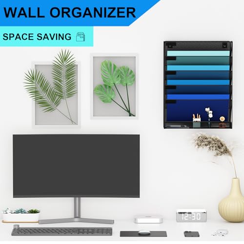 GDINDINFAN Wall File Organizer Holder Mesh Hanging Paper Document Holder,Vertical 6 Pocket Tier for Office Home, Black - Image 3