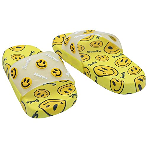 Image of Hopscotch Boys and Girls Rubber Smiley Print Print Flip Flops in Yellow Color