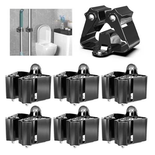 3-H Stainless Steel Broom Holder Wall Mount 6-Pack- Heavy Duty Mop Organizer, Wall Mounted Broom Storage with Secure Mounting for Kitchen Laundry Garage Bathroom (Space Saving)