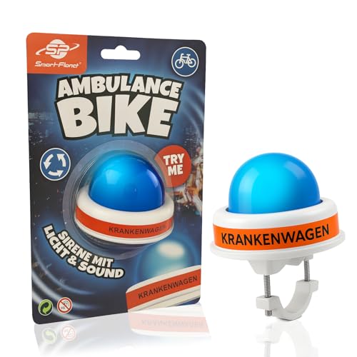 Divertido timbre de bicicleta con sonido de ambulancia Tatü Tata y luz de sirena de juguete azul, para manillar de bicicleta infantil, anillo eléctrico para bicicleta con batería