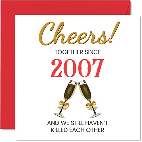 Divertida tarjeta de aniversario de cristal para marido, esposa, juntos, desde 2007, regalos I Love You, tarjetas de felicitación de 145 mmx145 mm para decimoquinto aniversario
