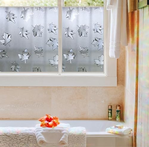 Image of WALLMATE Self Adhesive Window Film Frosted 3D Glass Door Window Frosted Film for Home /Office /Bathroom & Living Room Multicolor Film (24 x 120 Inch, Mapple Flower)