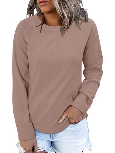 ONLYSHE Womens Shirts Long Sleeve Crewneck Tunic Tops Casual Lightweight Knit Solid Color Sweatshirts Trendy Blouse Basic Tee