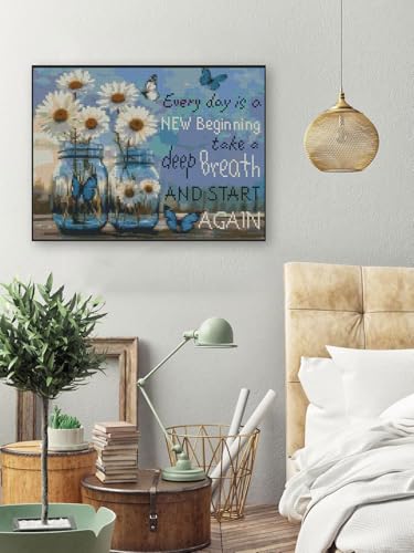 Image of Flower Stamped Cross Stitch Kits Cross Stitch Patterns,Dimensions Cross Stitch Kits Embroidery Kit Arts and Crafts for Beginners 15.7x11.8 inch