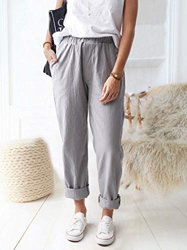 Wrolem Women'S Straight Pants Elastic Waist Casual Trousers Pants With Pockets Khaki thumb #4