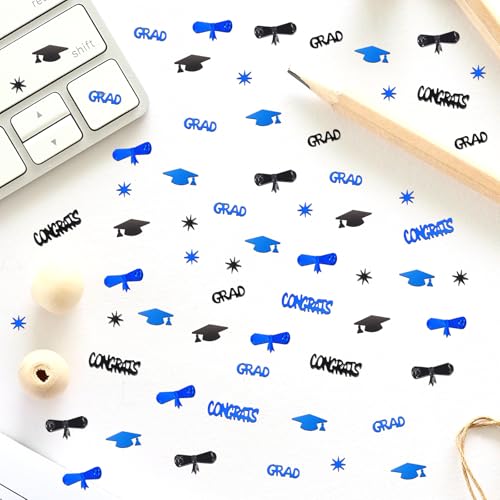 Image of Blue and Black Graduation Confetti 2026, 1000 Pcs Class of 2026 Table Centerpiece Grad Confetti for 2026 Graduation Party Decorations Supplies