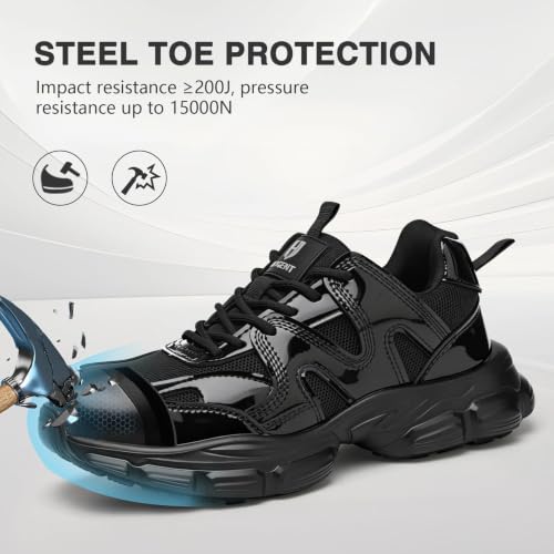 Image of Hogent Steel Toe Shoes for Men Women, Wide & Non-Slip Work Shoes