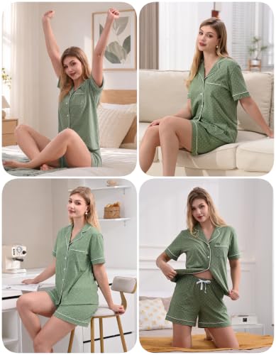 Image of NAP BOUND 100% Cotton Pajamas for Women Sets 2 Pieces Pjs Button short sleeves with Pockets Soft Sleepwear Loungewear XS-XXL