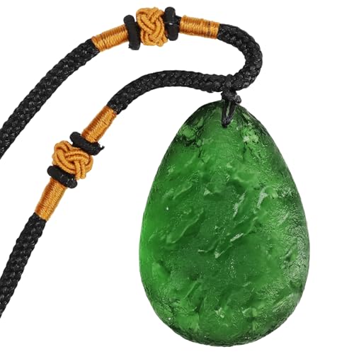 Moldavite Crystal Necklace Jewelry Irregular Green Glass Necklace Czech Gemstone for Men Women Unique Natural Healing Stone Meteorite Pendant Adjustable Handmade Rope Chain Citrine Energy Gift