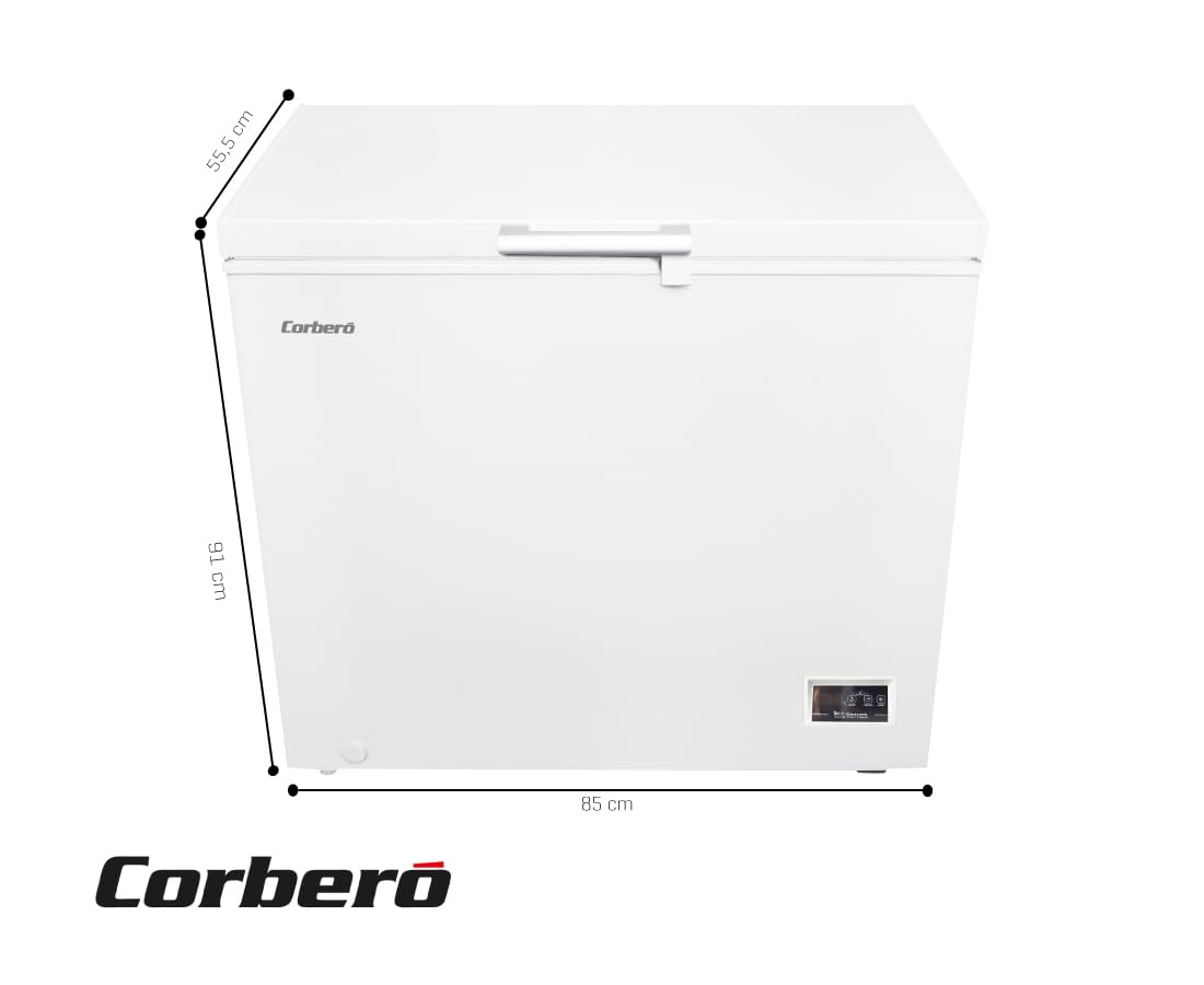 Corberó - Congelador Arcón | CCHH20024E | Capacidad 198L | Control Electrónico con Display | Luz LED | Tirador | 1 Cesta Interior | 2 Ruedas | 2 Patas Ajustables | 40 Db | Blanco