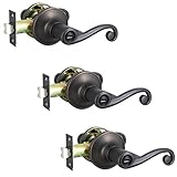 Probrico Wave Style Oil Rubbed Bronze Privacy Door Locksets Levers Handles for Bedroom and Bathroom, Contractor Pack (3 Pack)