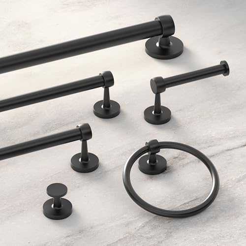 Image of Gatco 5212MX Gibson Towel Ring | Modern Hand Towel Holder for Bathroom | Stylish Decorative Hardware, Heavy Duty Metal, EZ Ancor Mounting | Matte Black Finish