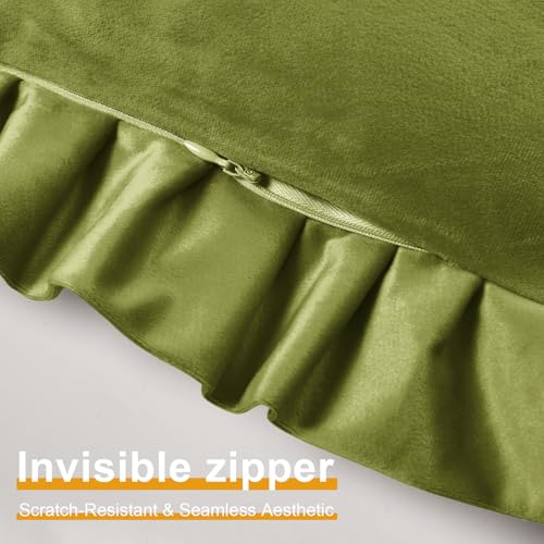 JIUZHEN Christmas Moss Green Velvet Throw Pillow Covers with Ruffles, Pack of 2 Soft Solid Luxurious Velvet Pillow Covers Decoration for Couch Sofa Bed, Living Room and Bedroom, 18 x 18 Inch by JIUZHEN - Used condition - Image 3